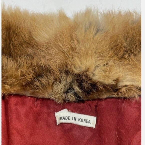 Vintage Real Rabbit Fur Coat Jacket Brown Women S Mobwife Glam Korea Pea Coat - Picture 3 of 5